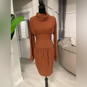 Vintage Thierry Mugler cinched waist long sleeves back snap dress 40